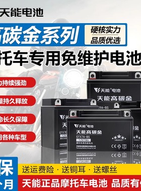 天能摩托车电瓶12V7AH9ah踏板弯梁车12V5A干电池免维护蓄电池通用