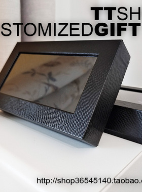 通用黑色特种纸礼品纸盒-天地盖透明窗-徽章收藏收纳礼盒15*9*3cm