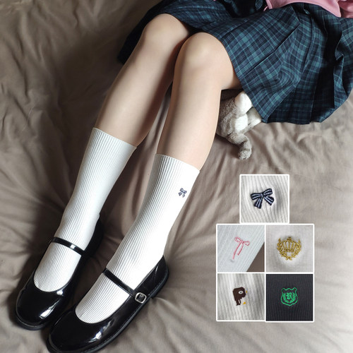 女棉袜刺绣JK制服中筒袜