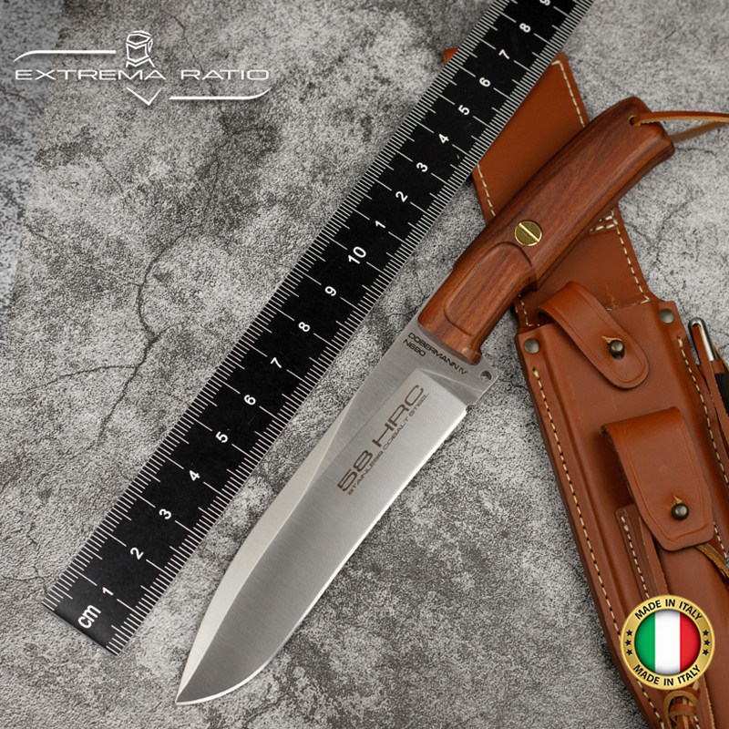 意大利进口极端武力豪华版杜宾犬4代玫瑰木柄户外战术多功能直刀