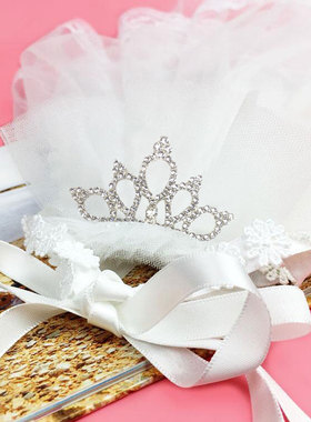 怒推!超豪华水钻皇冠狗狗头纱发饰 宠物猫咪泰迪比熊可搭配婚纱