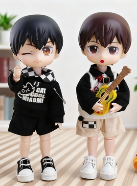 ob11娃衣 超酷猫咪套装 黑色卫衣 阿巳2.0 p9 p10娃衣12分bjd娃衣