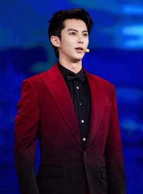 明星同款男红黑色渐变高级感西服舞台演出宴会时尚休闲西服套装潮