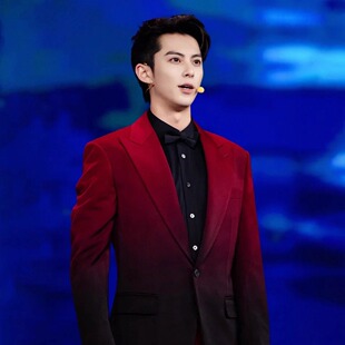 明星同款男红黑色渐变高级感西服舞台演出宴会时尚休闲西服套装潮
