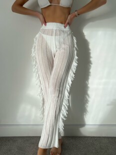 沙滩裤 针织毛边防晒沙滩长裤 时尚 休闲裤 海边度假欧美女装 2023新款