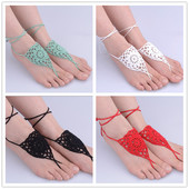 跳舞足饰迷人瑜伽脚链新娘婚纱脚饰品凉鞋 赤脚海滩派对钩针脚链女