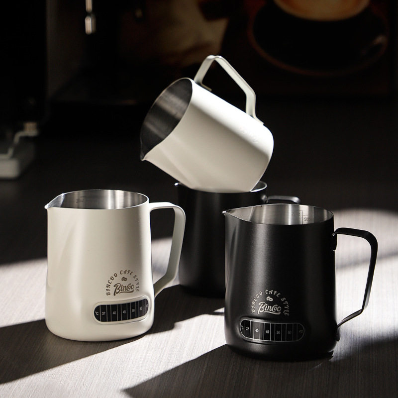 Bincoo咖啡拉花缸打奶杯304不锈钢拉花杯圆嘴奶泡杯温显,餐饮具,拉花缸/拉花杯/打奶缸,淘宝优惠券,粉丝福利购,淘宝优惠卷