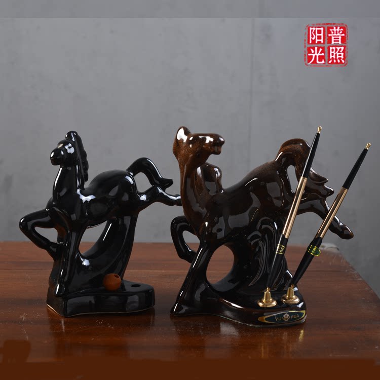 80 90年代南京牌怀旧收藏 绝版陶瓷台笔工艺摆件装饰笔筒陶瓷马