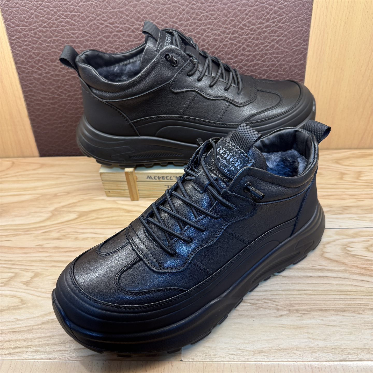 头层牛皮厚底皮毛一体保暖棉鞋