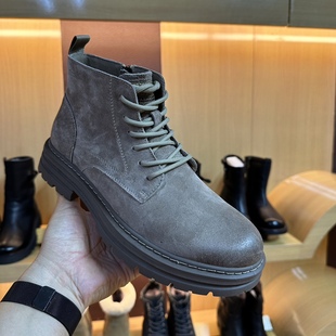 外贸头层牛皮厚底高帮战狼款马丁靴真皮商场款减震大漠户外徒步鞋
