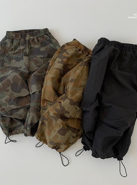 现货GOU韩国童装25秋冬男女童防水休闲户外机能裤时髦迷彩运动裤