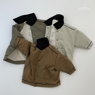 现货GOU韩国童装25秋冬男女童休闲翻领夹克中性复古夹棉亲子外套