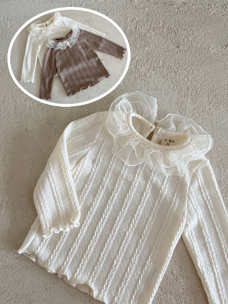 现货韩国童装秋季女童蕾丝花边针织麻花T恤小童宝宝柔软长袖上衣