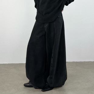 直筒裤 宽松阔腿裤 秋冬水洗做旧弧形分割气球裤 尢系UXI百搭牛仔裤