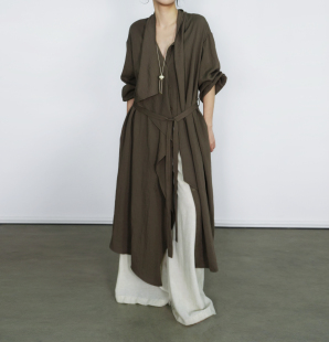 中长款 连衣裙两穿文艺气质系带风衣 收腰气质裙 风衣衬衫 尢系UXI