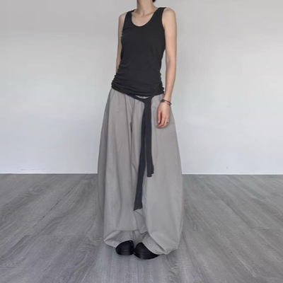 尢系UXI 日系松紧腰休闲宽松廓形气球裤镰刀阔腿裤