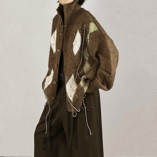 尢系UXI 毛衣 2025秋冬慵懒风菱格提花流苏设计宽松显瘦针织开衫