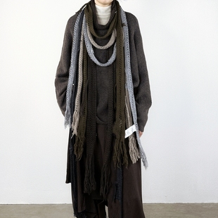 尢系UXI百搭保暖羊毛针织围巾男女通用秋冬通勤多色围脖披肩丝巾