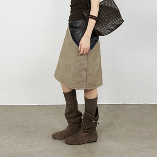 尢系UXI 半身裙 2025早秋复古休闲丝巾叠穿设计百搭中长款