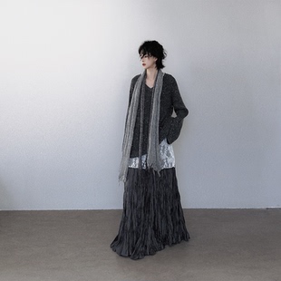 尢系UXI慵懒风V领毛衣女宽松显瘦针织衫 秋冬百搭套头亮片针织上衣