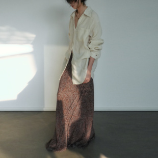 尢系UXI 复古印花慵懒度假木耳边包臀鱼尾半身裙 法式