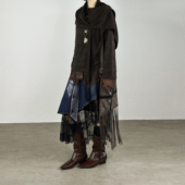 尢系UXI 2025秋冬复古波嬉风慵懒毛织毛衣叠穿搭配蕾丝牛仔半裙