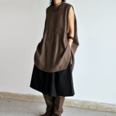 复古风V领亚麻成分宽松休闲无袖 尢系UXI 2025早秋法式 背心上衣