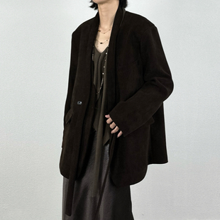 尢系UXI 外套 2025秋冬复古老钱风飘带设计宽松廓形百搭V领西装