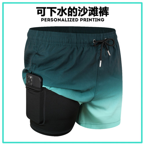 潮牌沙滩裤速干可下水内衬泳裤