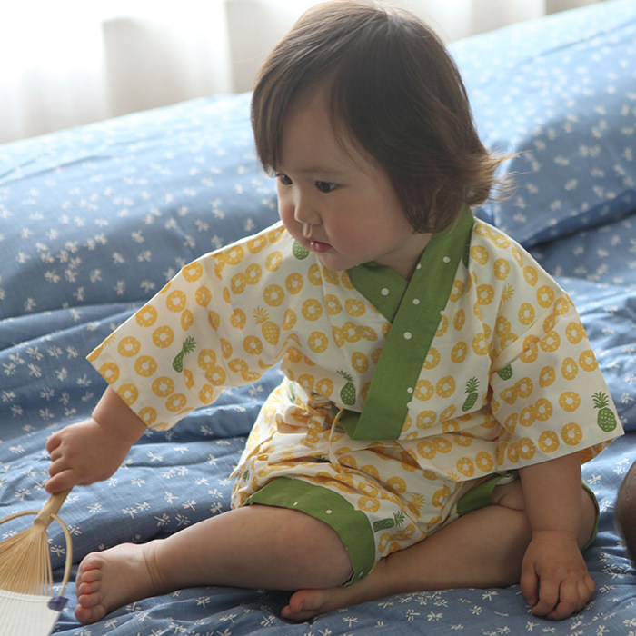Castle Garden和服式家居服套装短打幼幼浴衣 儿童款 菠萝群鱼