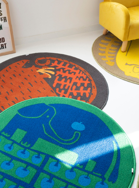 CASTLE GARDEN仿羊绒复合圆形地毯 棕熊鲑鱼 猴子香蕉 大象苹果