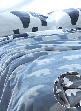 Castle Garden宽幅双面三角针包边四季毛毯床盖 北极熊 新灰/新蓝