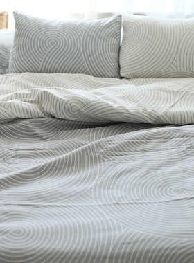 Castle Garden加厚柔软全棉AB版四件套被套床单枕套 禅意水轮灰砂