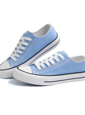 百搭欧美风帆布鞋女天蓝色舒适低帮大码ins时尚休闲鞋新款板鞋