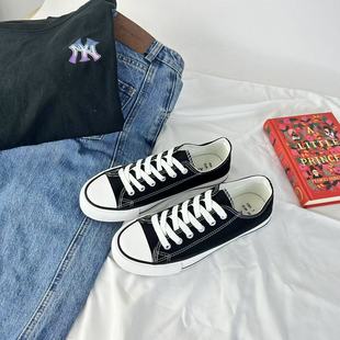 板鞋 黑色帆布鞋 百搭潮流女鞋 低帮舒适休闲学生鞋 新款 欧美球鞋 大码