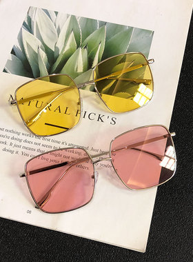 黄色眼镜透明潮人男女ins网红款街拍复古方形大框大脸显瘦太阳镜