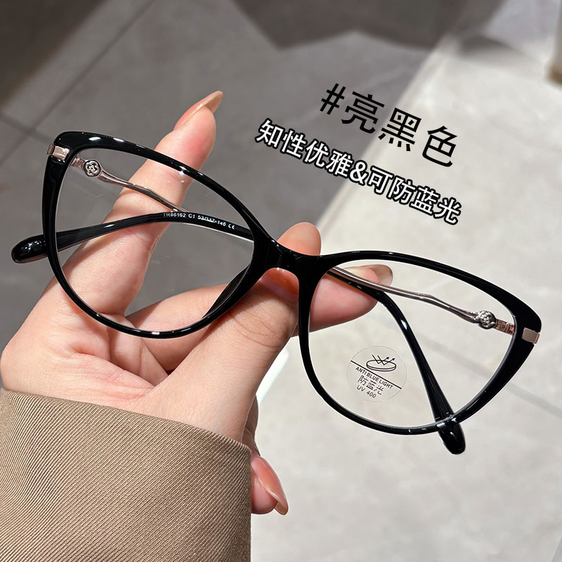 2025新款猫眼眼镜框女大框显瘦黑色防蓝光复古平光镜高级感配近视