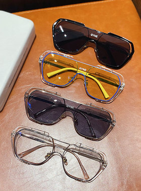 眼镜透明黄色连体冬季雪地墨镜防紫外线男士个性开车痞帅眼镜男潮