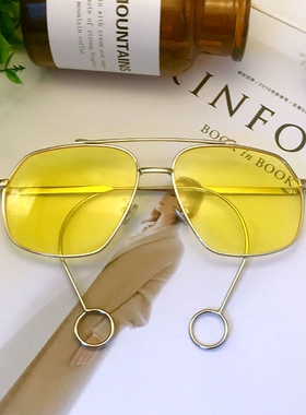 黄色眼镜复古黄男透明韩国帅抖音个性潮人圆脸大框太阳镜女韩版潮