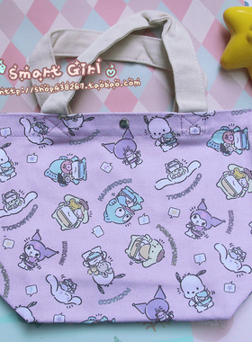 特！炒鸡可爱！日单S家 粉嫩全家福 帆布 小拎包/便当包