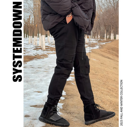 SSTD高端小众男士春秋工装水洗束脚小脚裤小破洞修身显瘦280斤可