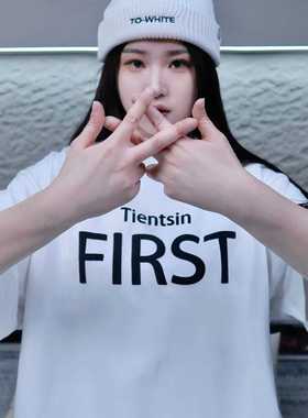 SSTD春夏新款津门第一印花百搭300克宽松街头潮流重磅纯棉t恤男