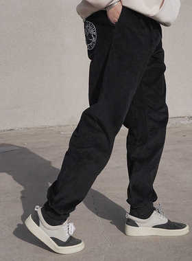 SSTD秋冬男黑色休闲裤新品潮流百搭灯芯绒显瘦束脚裤加肥男裤胖子