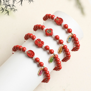 高含量天然保真朱砂6mm手串手链搭配珍珠925银镶嵌碧玺白水晶