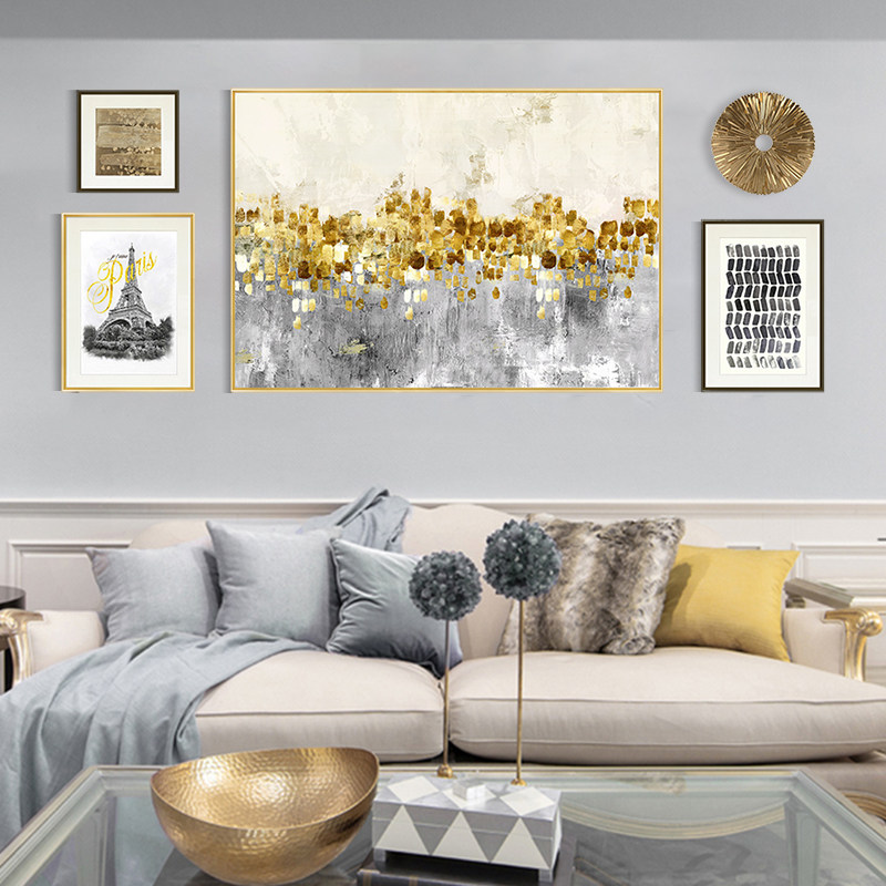 美式轻奢挂画抽象创意样板间客厅装饰画欧式后现代简约沙发墙壁画