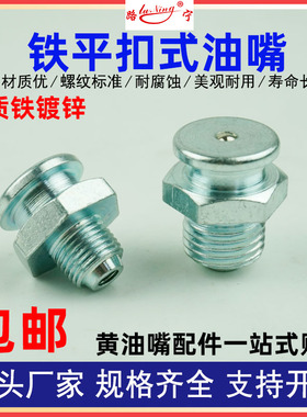 铁镀锌平扣式油嘴德标DIN3404白碳钢润滑扁平口平式平肩黄油咀1/4