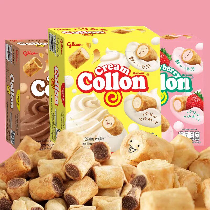 泰国格力高Collon进口零食注心夹心饼干草莓奶油巧克力夹心蛋卷