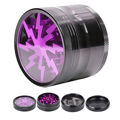 CNC平板闪电磨烟器铝合金 63MM四层八齿透明盖金属研磨器 Grinder