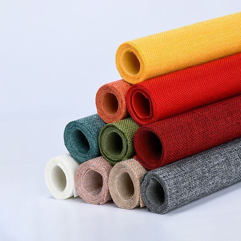 自粘细麻布纯色亚麻沙发布料坐垫套靠背抱枕软包硬包防尘背景面料