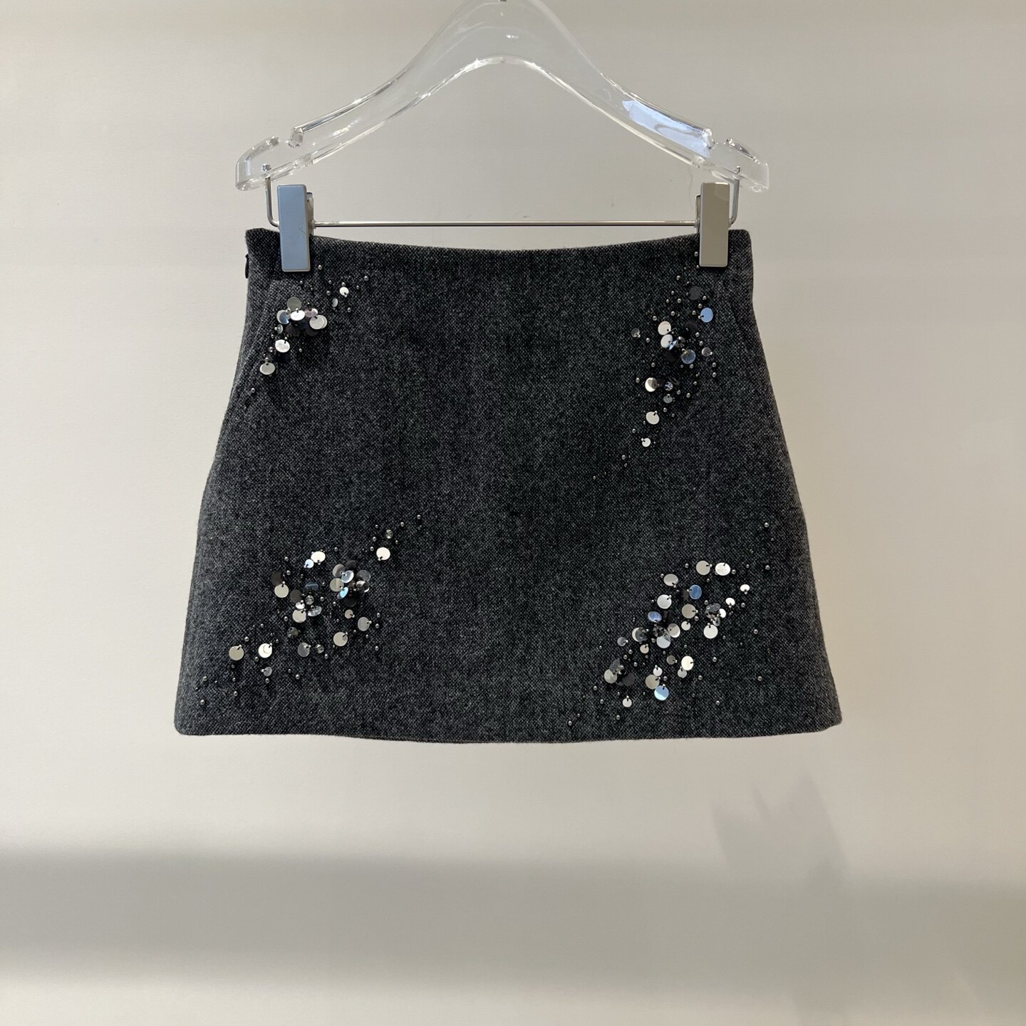 高腰百搭显瘦毛呢亮片A字半身裙